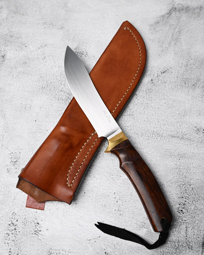 Japan Made Hiroshi Saito Handmade VG10 Outdoor Knife｜Desert Ironwood Handle｜Vegetable-Tanned Leather Sheath