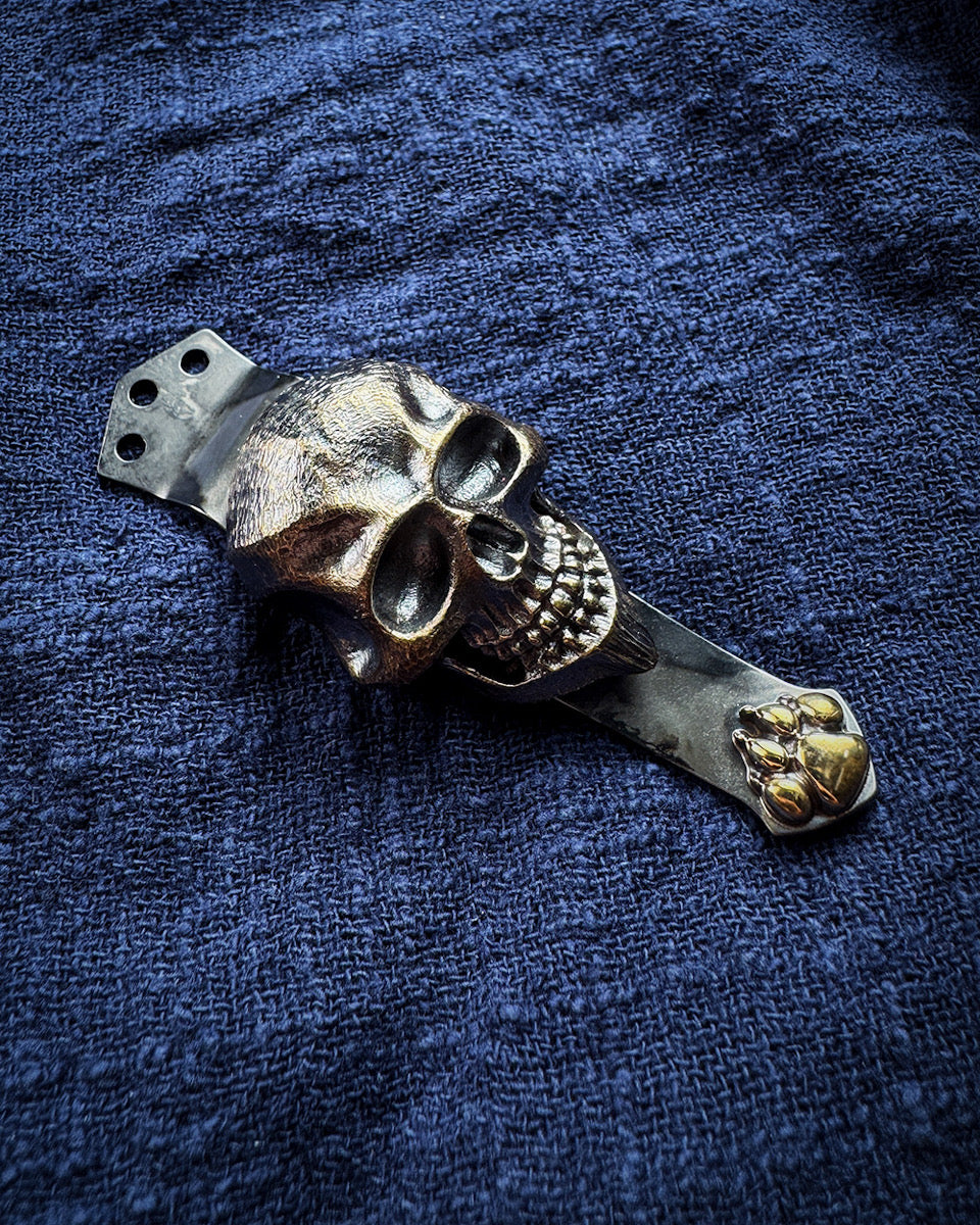 Steel Flame 3-Hole Clip – Bronze XL Wicked Dark Skull & Bronze Paw