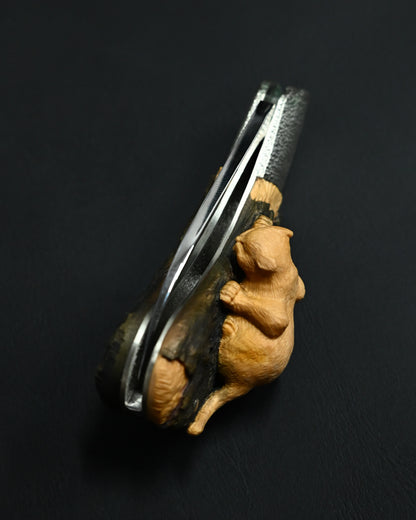 Hidetoshi Nakayama “Cat Knife” — Hand-Carved Folding Art Knife with Climbing Cat Handle