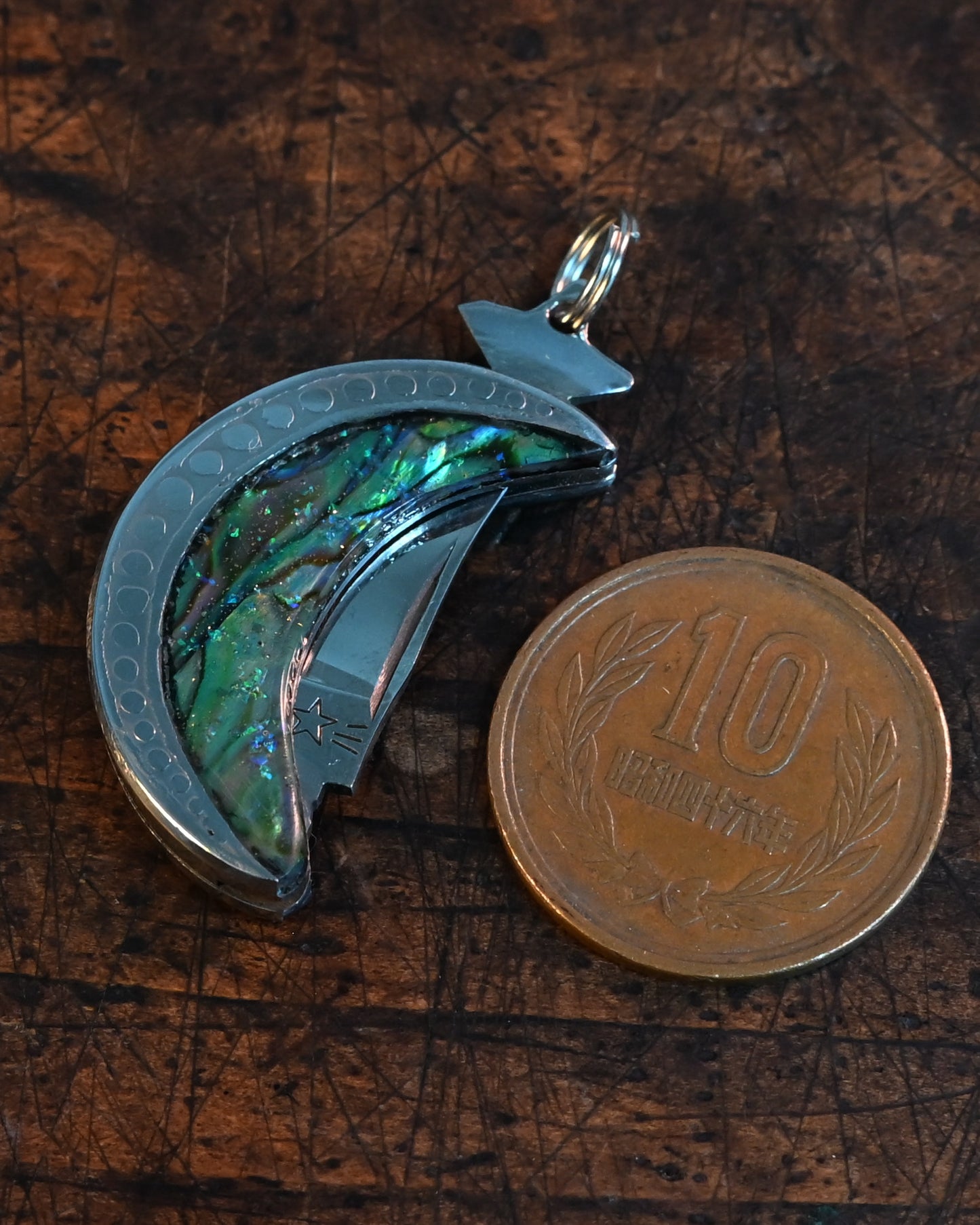 Elegant Mini Moon Necklace - Handmade Art by Katsuhiko Miura, Star and Crescent Abalone Design Letter Opener