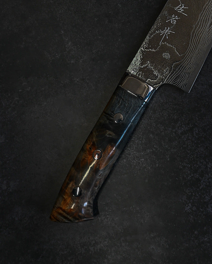 Takeshi Saji VG10 Damascus Gyuto 210mm Diamond Finish Stabilized Wood Handle – Handmade Japanese Chef Knife