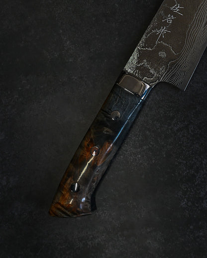 Takeshi Saji VG10 Damascus Gyuto 210mm Diamond Finish Stabilized Wood Handle – Handmade Japanese Chef Knife