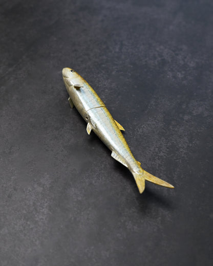 Rare Ginza Exhibition Edition Kurosawa Tsuguo Handmade Damascus Mini Knife "Wakasagi" – Hand-Carved & Hand-Painted Wooden Fish Sheath