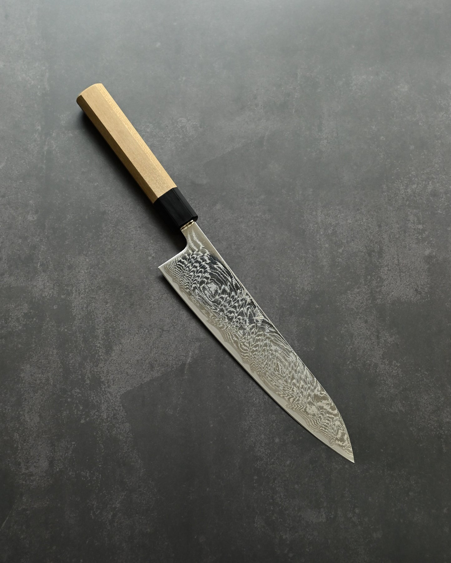 Kanetaka VG10 Damascus Gyuto Knife 210mm | Mirror-Finish Handcrafted Japanese Chef’s Knife with Octagonal Wood Handle