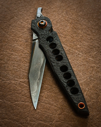 推薦作家・極希少 二部幸夫作 東京展示会モデル No.R8-2 「肥厚守」カスタムフォールディングナイフ