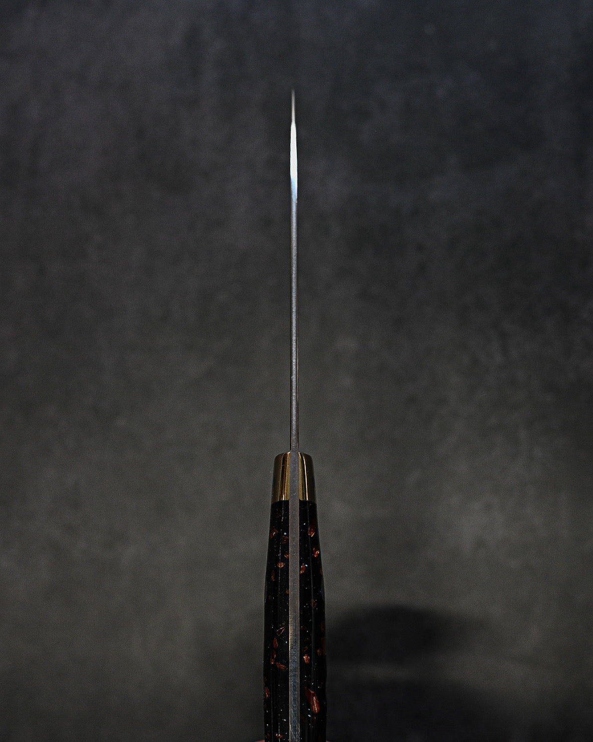 佐治武士 V金10W 有色ダマスカス ペティ 90mm ミガキ仕上げ 黒茶コーリアンハンドル