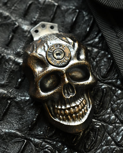 Steel Flame Dark Goliath Gun Slinger XXXXXL Skull Pocket Clip – Bronze & Federal .45 Auto | Triple-Hole Edition