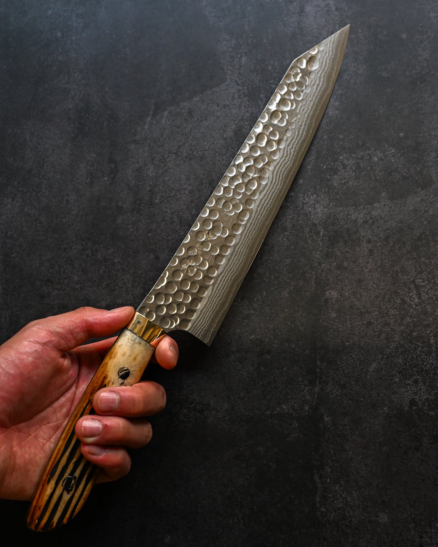 Takeshi Saji Tsuchime Damascus Gyuto 240mm – Deer Antler Handle – Handmade Japanese Chef Knife