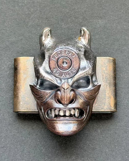 Steel Flame XXXL Hannya Skull MOLLE Clip – 925 Silver with Bronze Mask & 45A