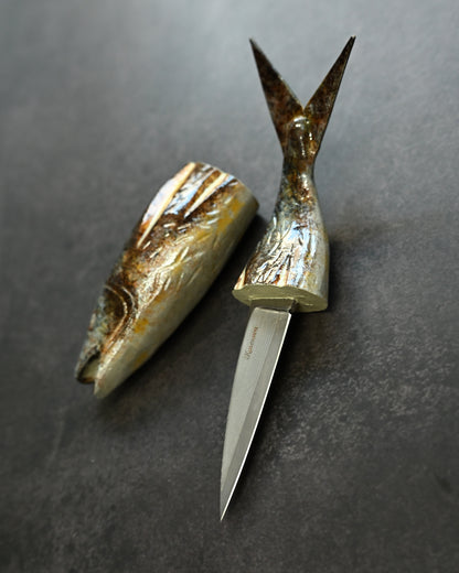 Tsuguo Kurosawa Handmade Mini Knife – Laminated Steel · Grilled Fish Design