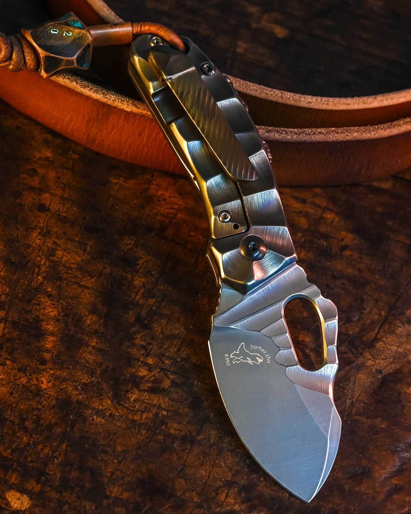 Homer Knife - T-Rex #392 Folding Knife | A Perfect Fusion of Anodized Titanium and Copper Bead