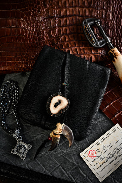 Made in Japan Wtopia One-Off Custom 4-in-1 Knife / Tool Roll Case – Bear Leather, Hokkaido Deer Antler Button, Bear Claw Charm