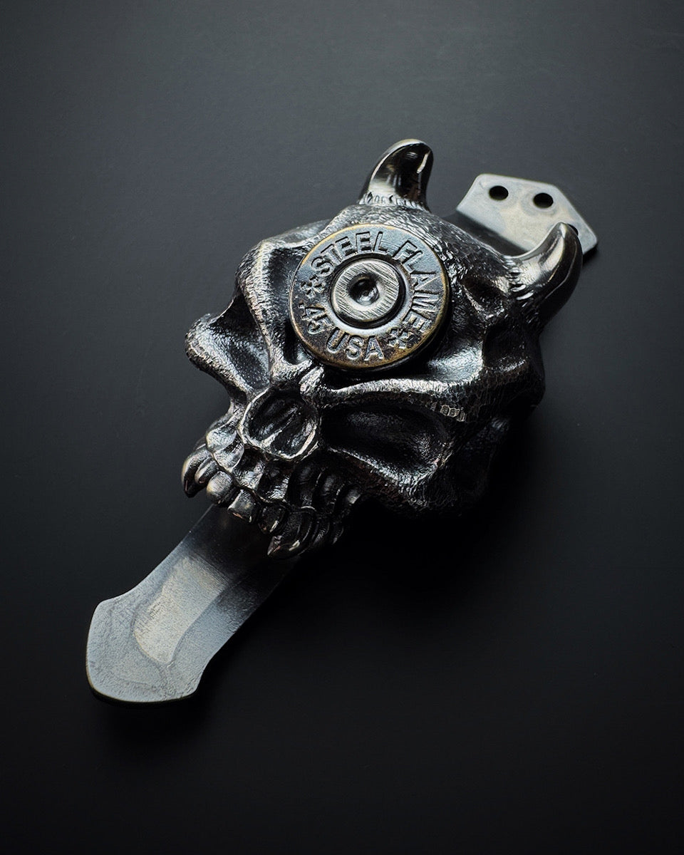 Steel Flame 3-Hole Silver XXXL Warrior Hannya Skull Inlaid Gunslinger Clip