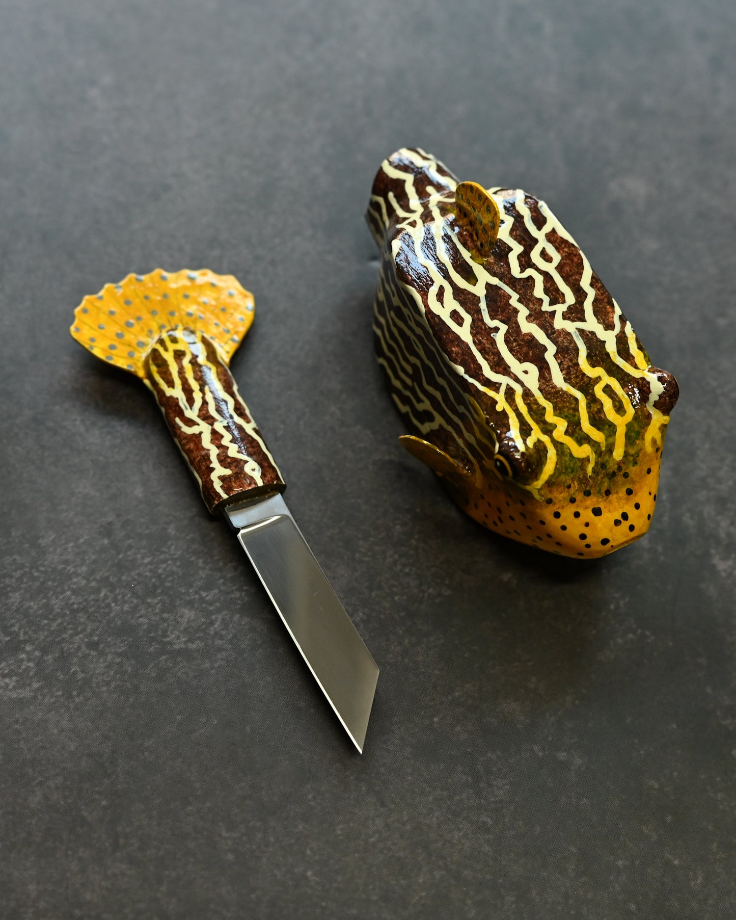 Tsuguo Kurosawa Handmade Mini Knife – Reticulated Boxfish Design