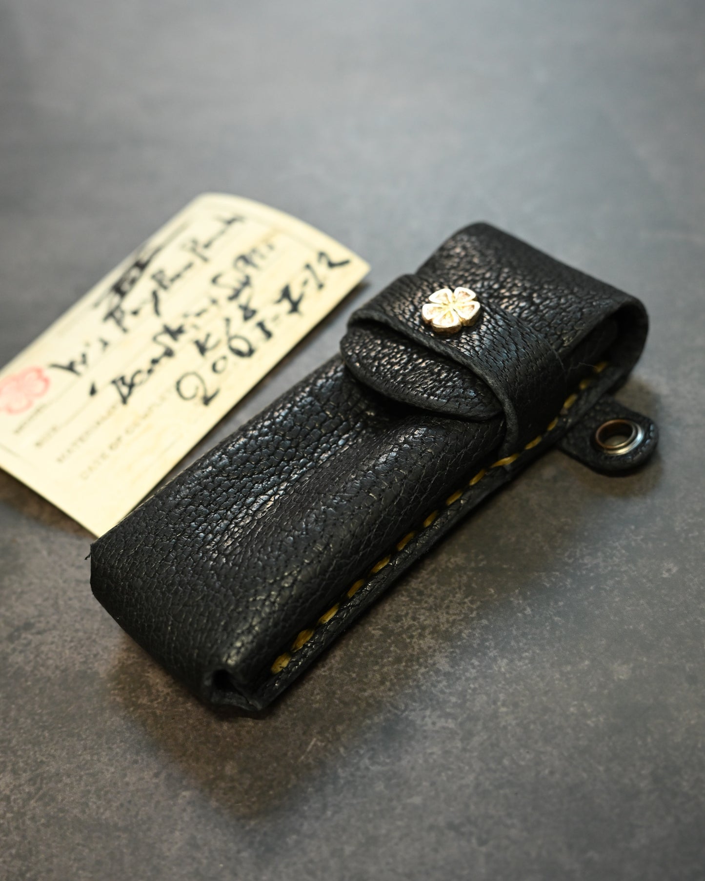 Wtopia One-off Bear Leather Knife Pouch | 925 Silver Apricot Blossom Inlay | Limited Handmade