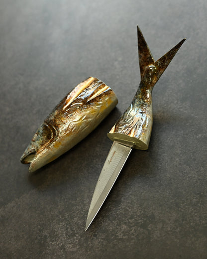 Tsuguo Kurosawa Handmade Mini Knife – Laminated Steel · Grilled Fish Design