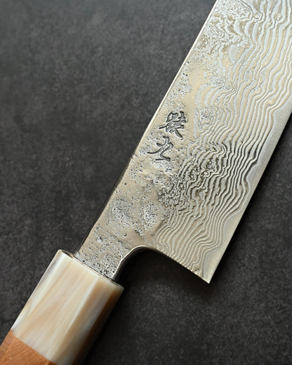Saruku Homura-Un Knife 165mm Japanese Kitchen Knife SPG2 Damascus  Burl Wood Handle  Buffalo Horn Ferrule