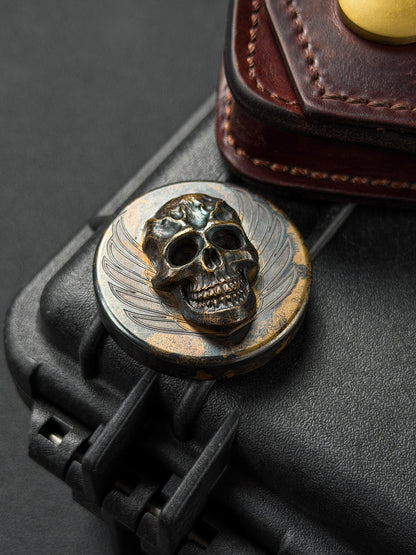Rare Vintage STEEL FLAME Bronze Dark Skull EDC Challenge Coin – Made in USA