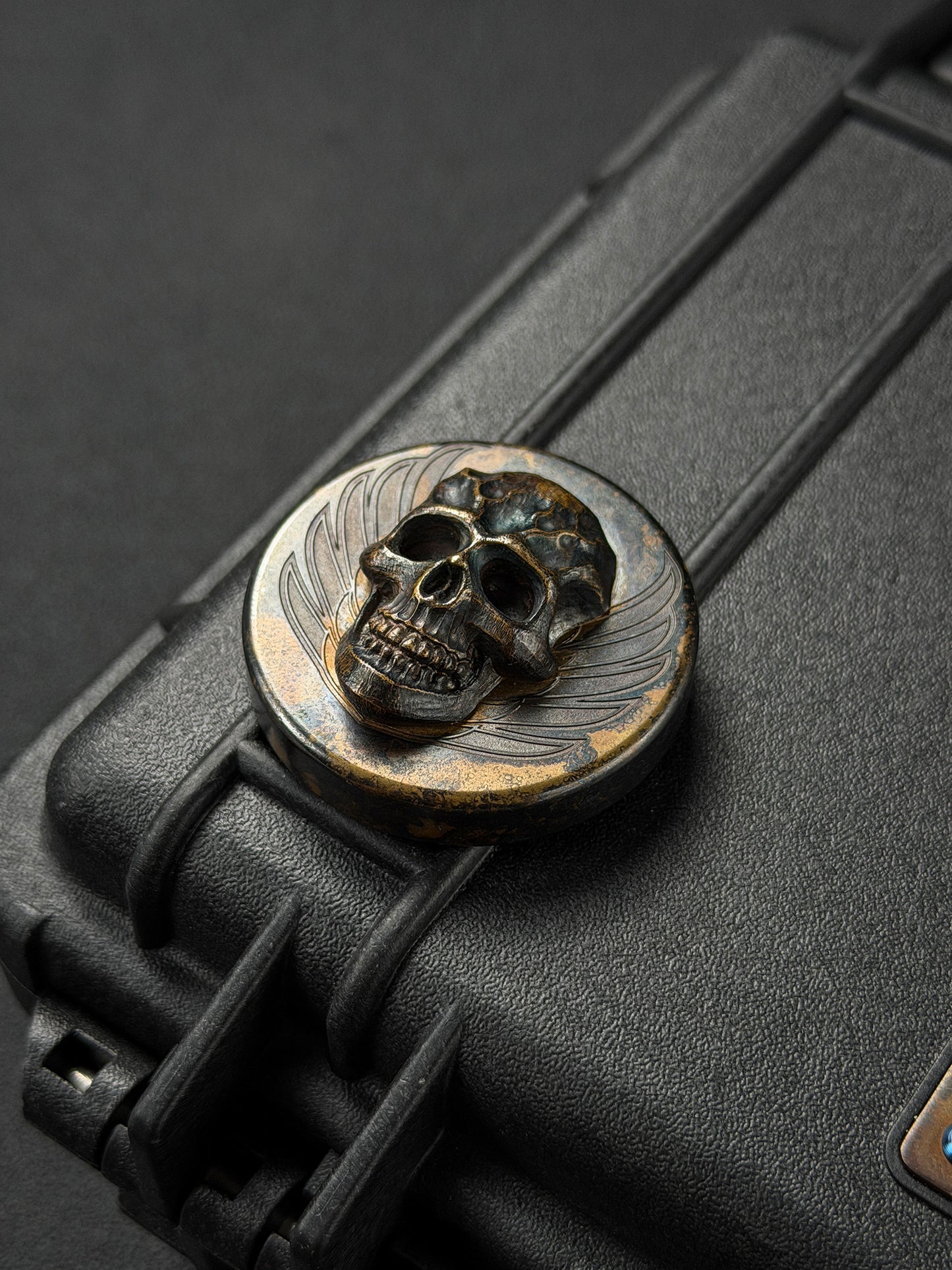Rare Vintage STEEL FLAME Bronze Dark Skull EDC Challenge Coin – Made in USA