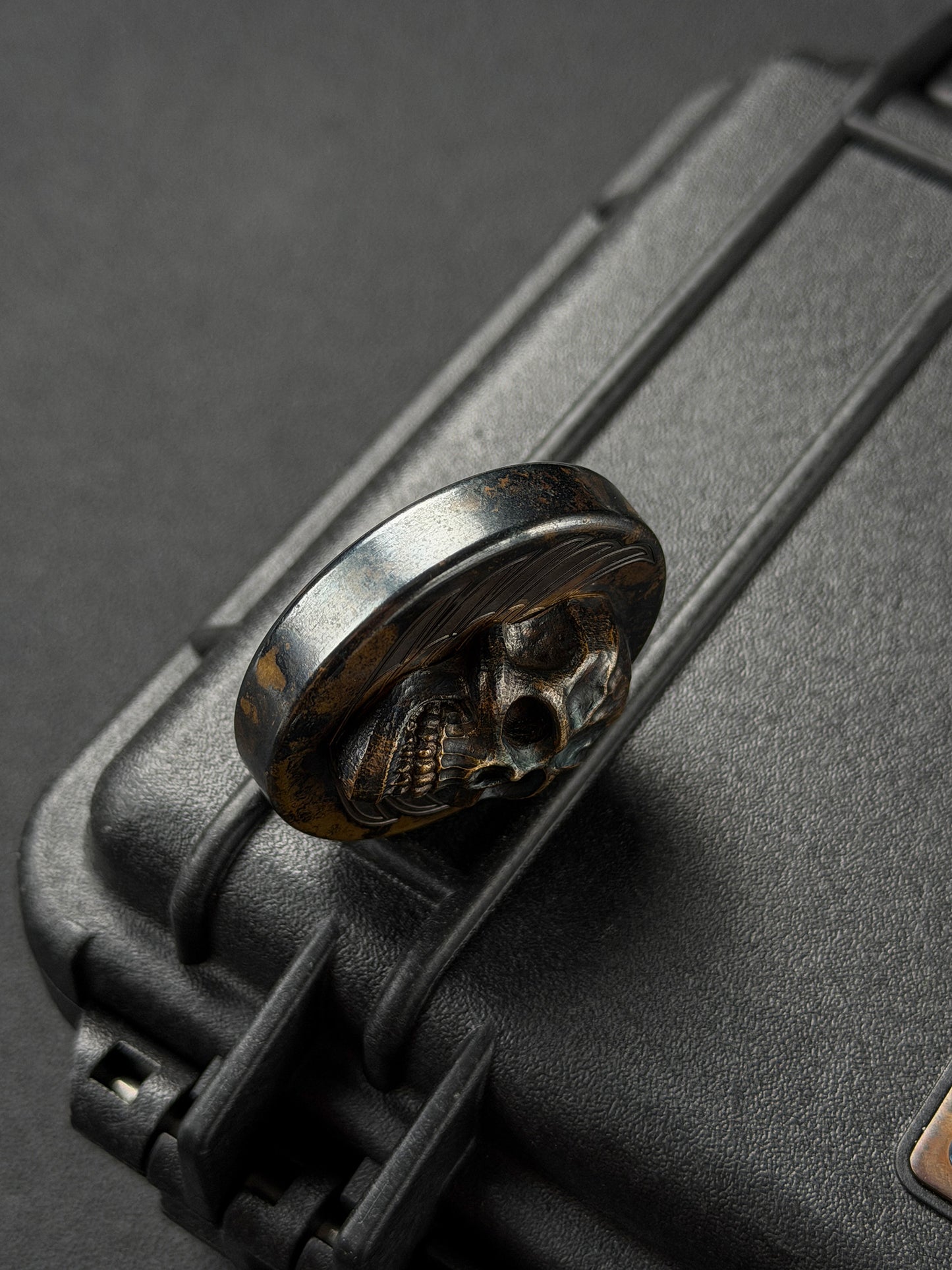 Rare Vintage STEEL FLAME Bronze Dark Skull EDC Challenge Coin – Made in USA