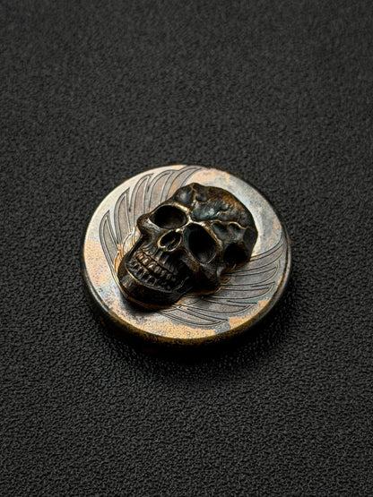 Rare Vintage STEEL FLAME Bronze Dark Skull EDC Challenge Coin – Made in USA