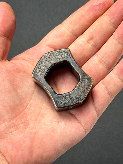 Rare Vintage STEEL FLAME Extra-Thick Bronze Resolute Skull EDC Ring – Made in USA
