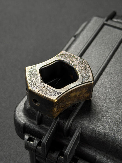 Rare Vintage STEEL FLAME Extra-Thick Bronze Resolute Skull EDC Ring – Made in USA