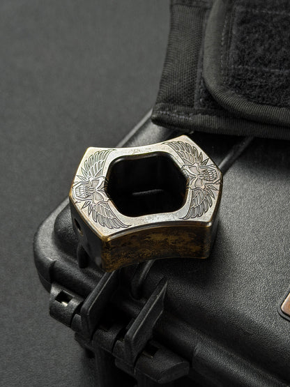 Rare Vintage STEEL FLAME Extra-Thick Bronze Resolute Skull EDC Ring – Made in USA