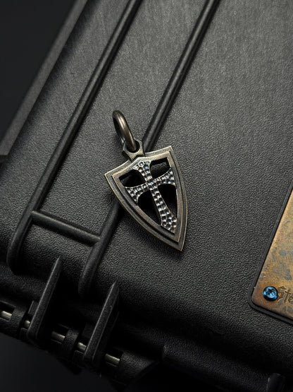 Rare Vintage Steel Flame Bronze Double-Sided Shield Pendant