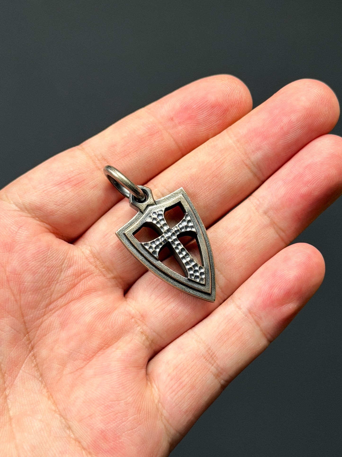 Rare Vintage Steel Flame Bronze Double-Sided Shield Pendant