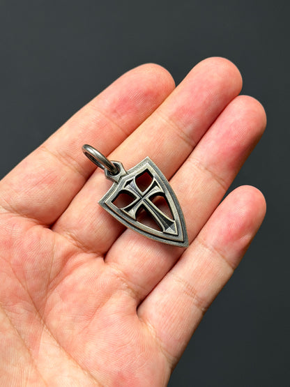 Rare Vintage Steel Flame Bronze Double-Sided Shield Pendant