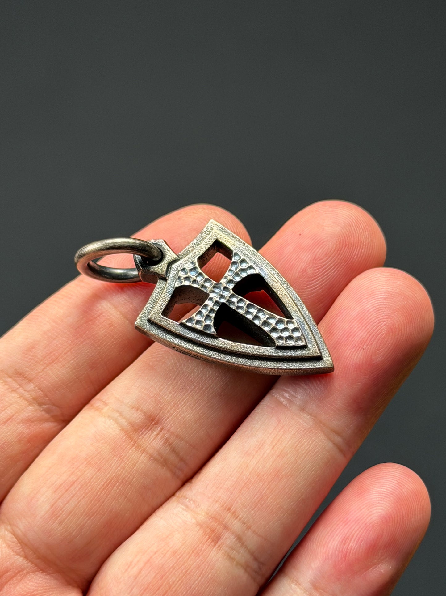 Rare Vintage Steel Flame Bronze Double-Sided Shield Pendant