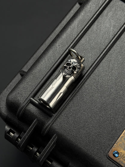 Rare Vintage Steel Flame Mini Flashlight with Silver Warrior Skull Inlay