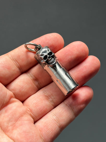 Rare Vintage Steel Flame Mini Flashlight with Silver Warrior Skull Inlay