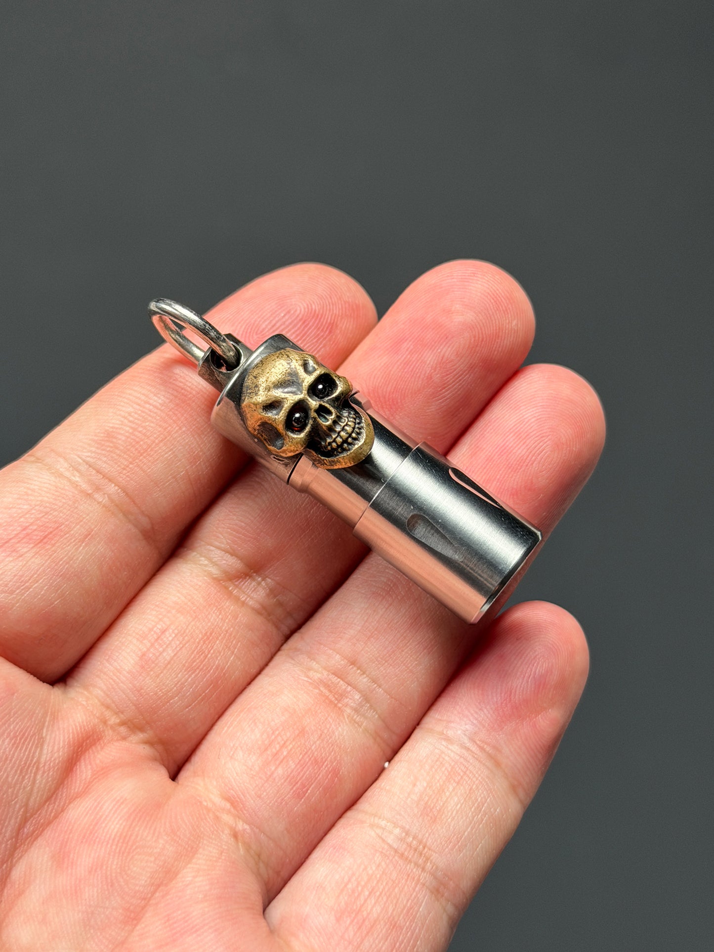 Rare Vintage Steel Flame Mini Flashlight with Dark Bronze and Red Eye Inlay