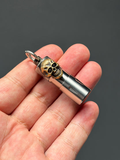 Rare Vintage Steel Flame Mini Flashlight with Dark Bronze and Red Eye Inlay