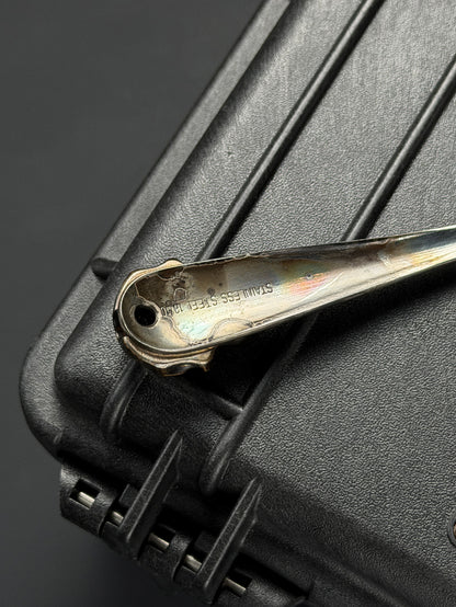 Rare Vintage Steel Flame Stainless Steel Spoon with Bronze Skull Inlay