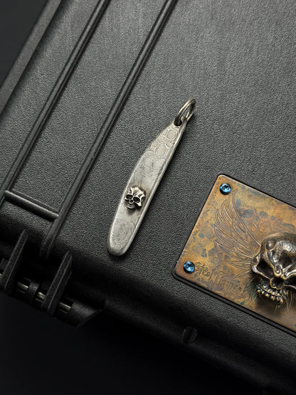 Extremely Rare Discontinued Collaboration – Steel Flame Silver Warrior Inlaid Damascus Pendant