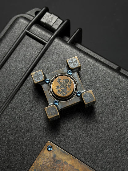 Rare Steel Flame Vintage 2D Crusader Lion Bronze Fidget Spinner