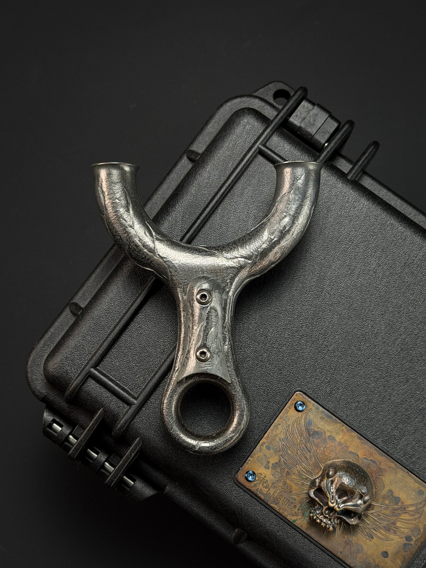Rare Tang-Made One-Off Hand-Carved Titanium Slingshot Stone Whisper