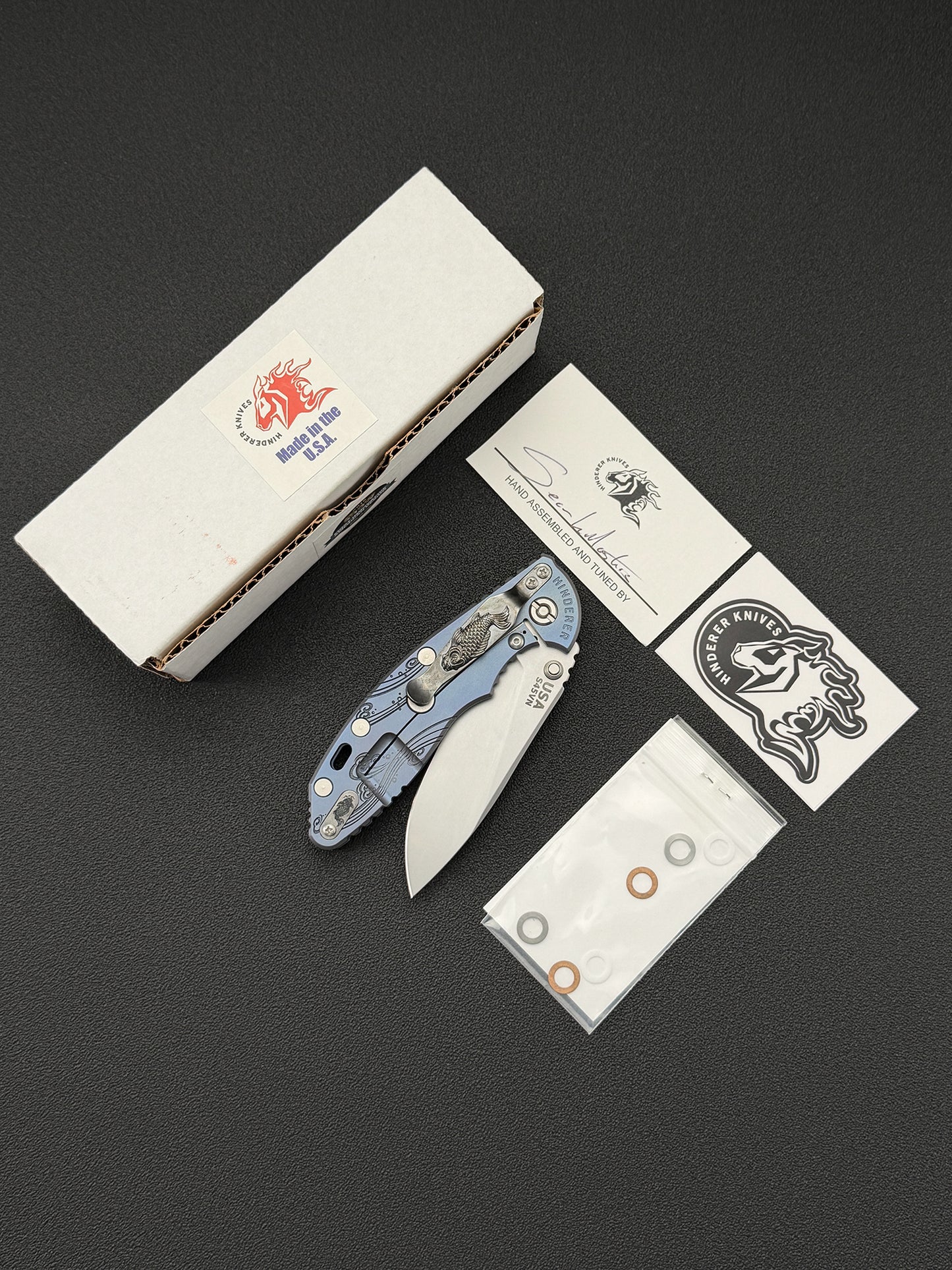 Rare Hinderer Knives × Steel Flame Collaboration Koi X18 Blue 3.5"