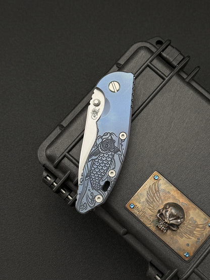 Rare Hinderer Knives × Steel Flame Collaboration Koi X18 Blue 3.5"