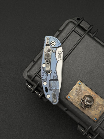 Rare Hinderer Knives × Steel Flame Collaboration Koi X18 Blue 3.5"