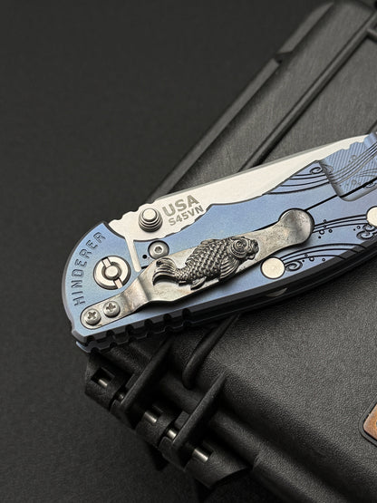 Rare Hinderer Knives × Steel Flame Collaboration Koi X18 Blue 3.5"