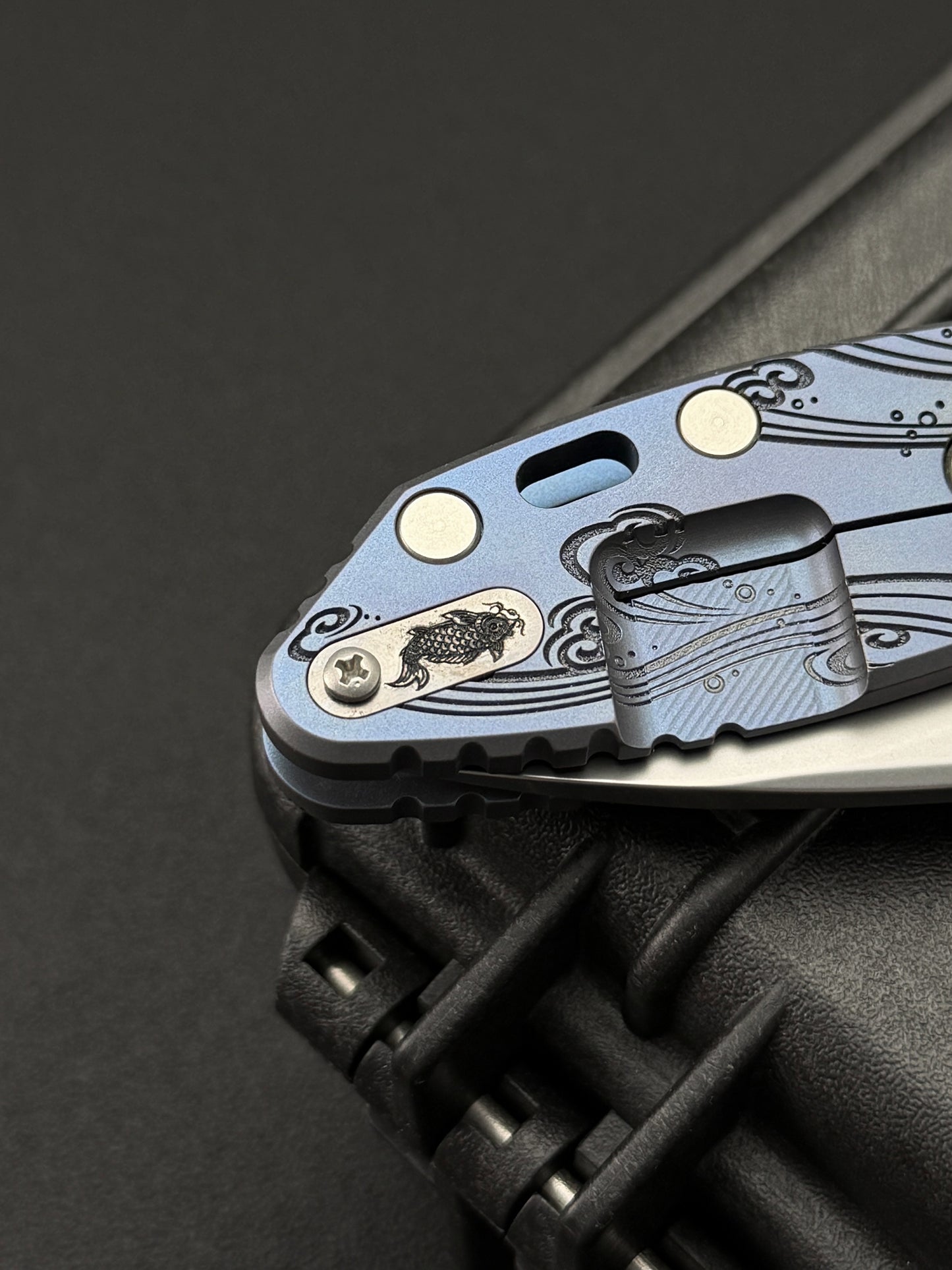 Rare Hinderer Knives × Steel Flame Collaboration Koi X18 Blue 3.5"