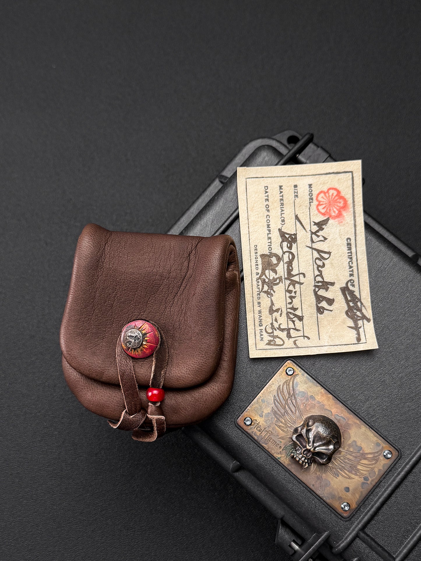 wtopia Japan-Made Custom Mini EDC Pouch  Brown Deerskin