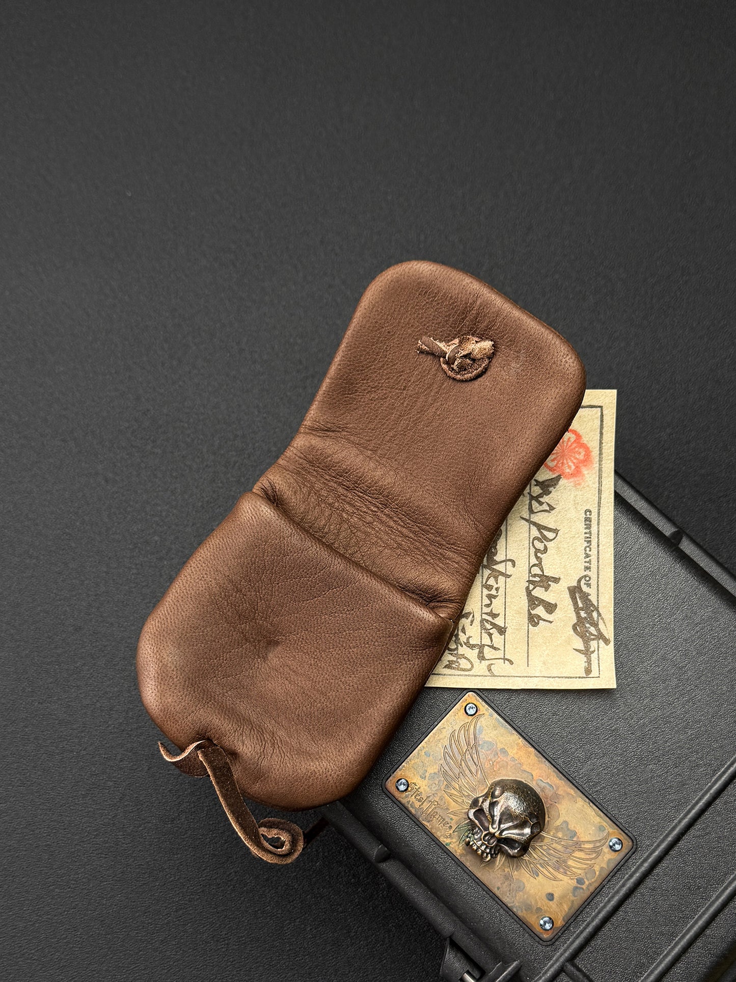 wtopia Japan-Made Custom Mini EDC Pouch  Brown Deerskin