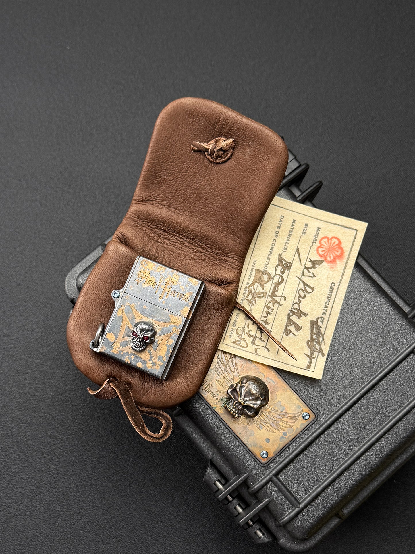 wtopia Japan-Made Custom Mini EDC Pouch  Brown Deerskin