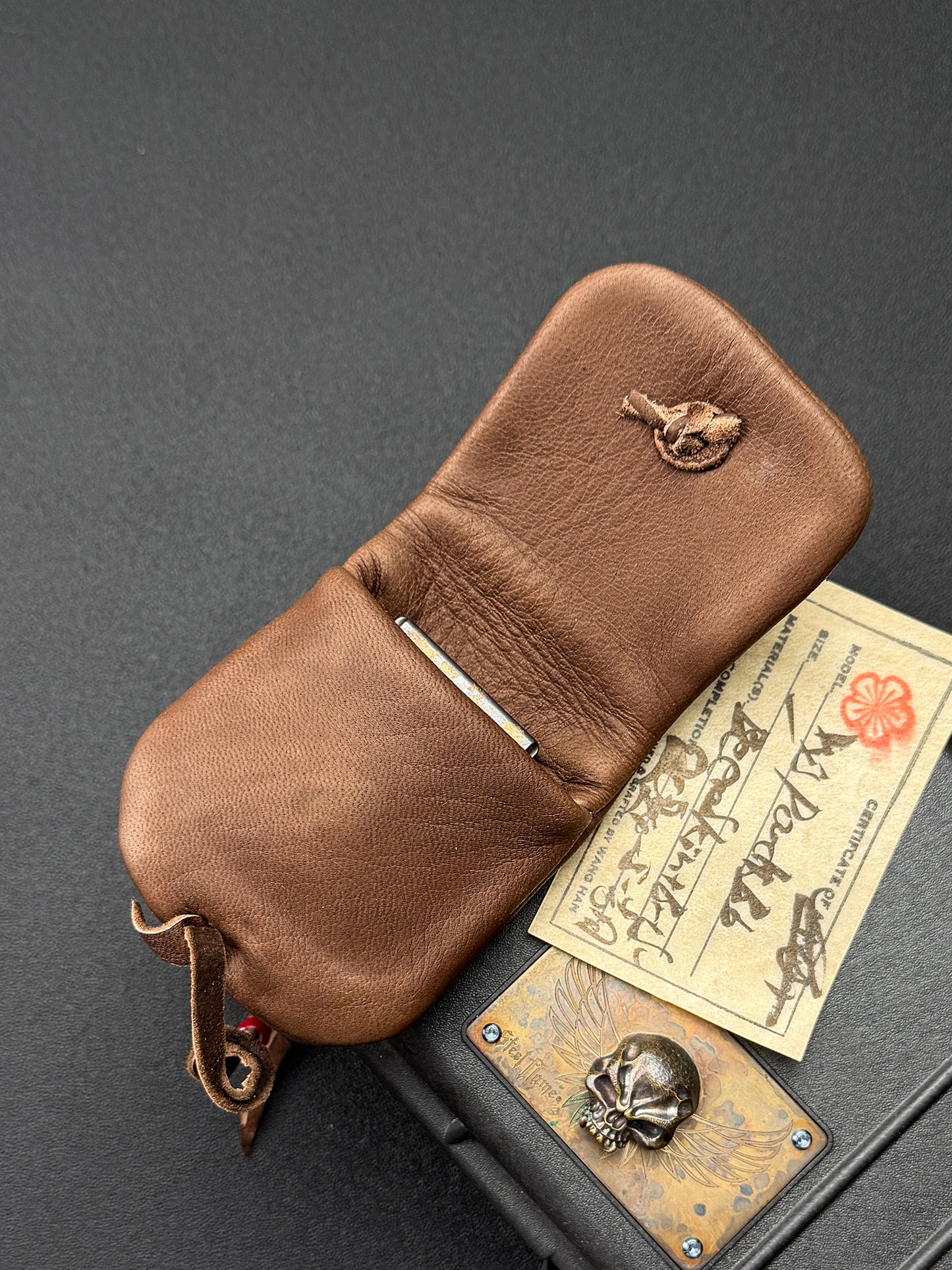 wtopia Japan-Made Custom Mini EDC Pouch  Brown Deerskin