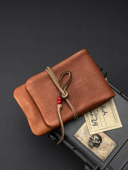 wtopia Japan-Made Custom Mini EDC 2-in-1 Pouch | Brown Deerskin